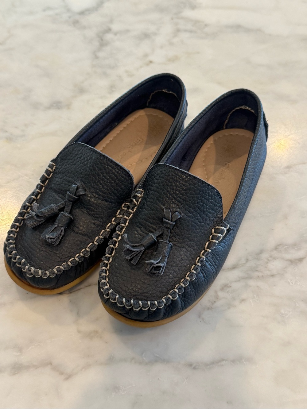 Elephantito Navy Blue Leather Tassel Moccasins